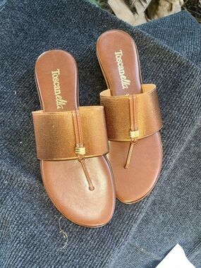 Toscanella Metallic Brown Slide Sandals